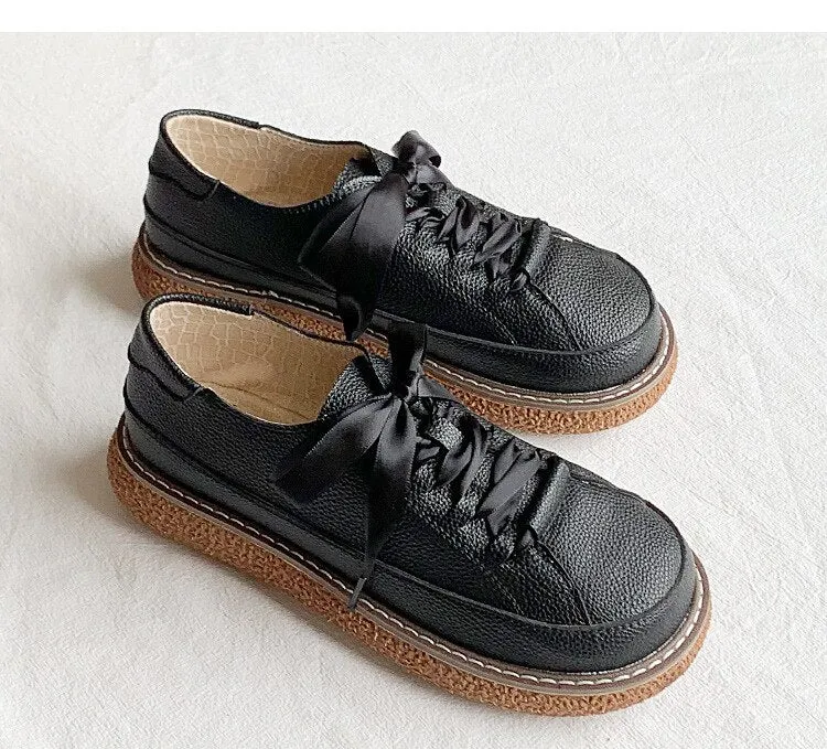 Spring Autumn New Women Oxford Shoes Flat on Platform Casual Shoes Lace Up Leather Shoes Sewing Round Toe zapatos mujer cx288