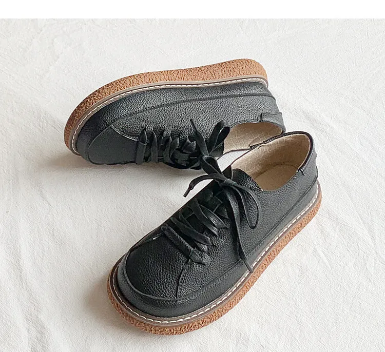 Spring Autumn New Women Oxford Shoes Flat on Platform Casual Shoes Lace Up Leather Shoes Sewing Round Toe zapatos mujer cx288