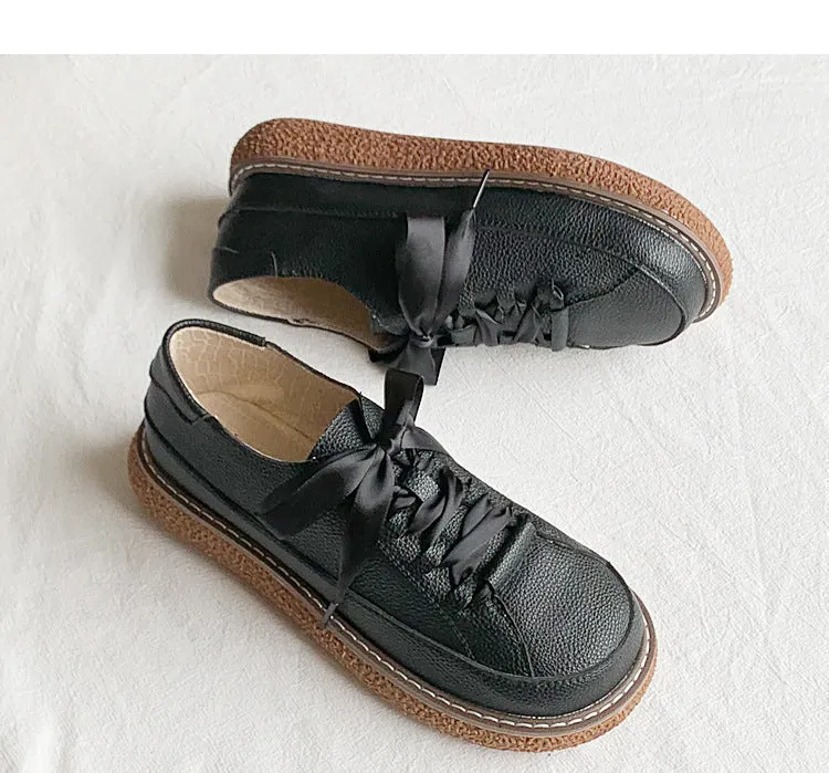 Spring Autumn New Women Oxford Shoes Flat on Platform Casual Shoes Lace Up Leather Shoes Sewing Round Toe zapatos mujer cx288