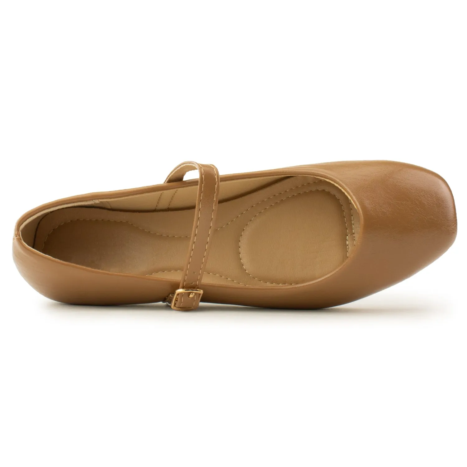 Square Toe Mary Jane Ballet Flats CAMEL