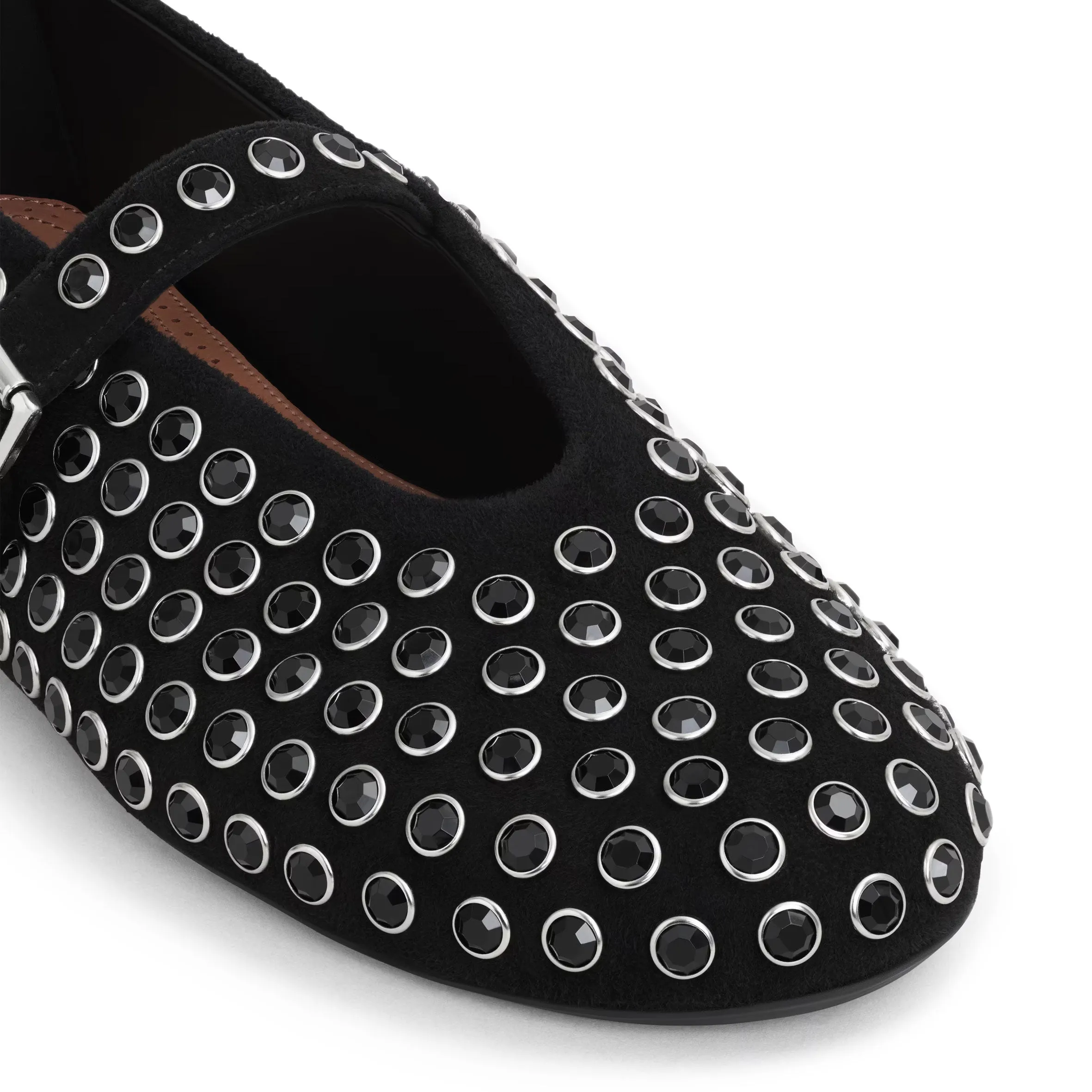 Strass Suede Ballet Flats, Black