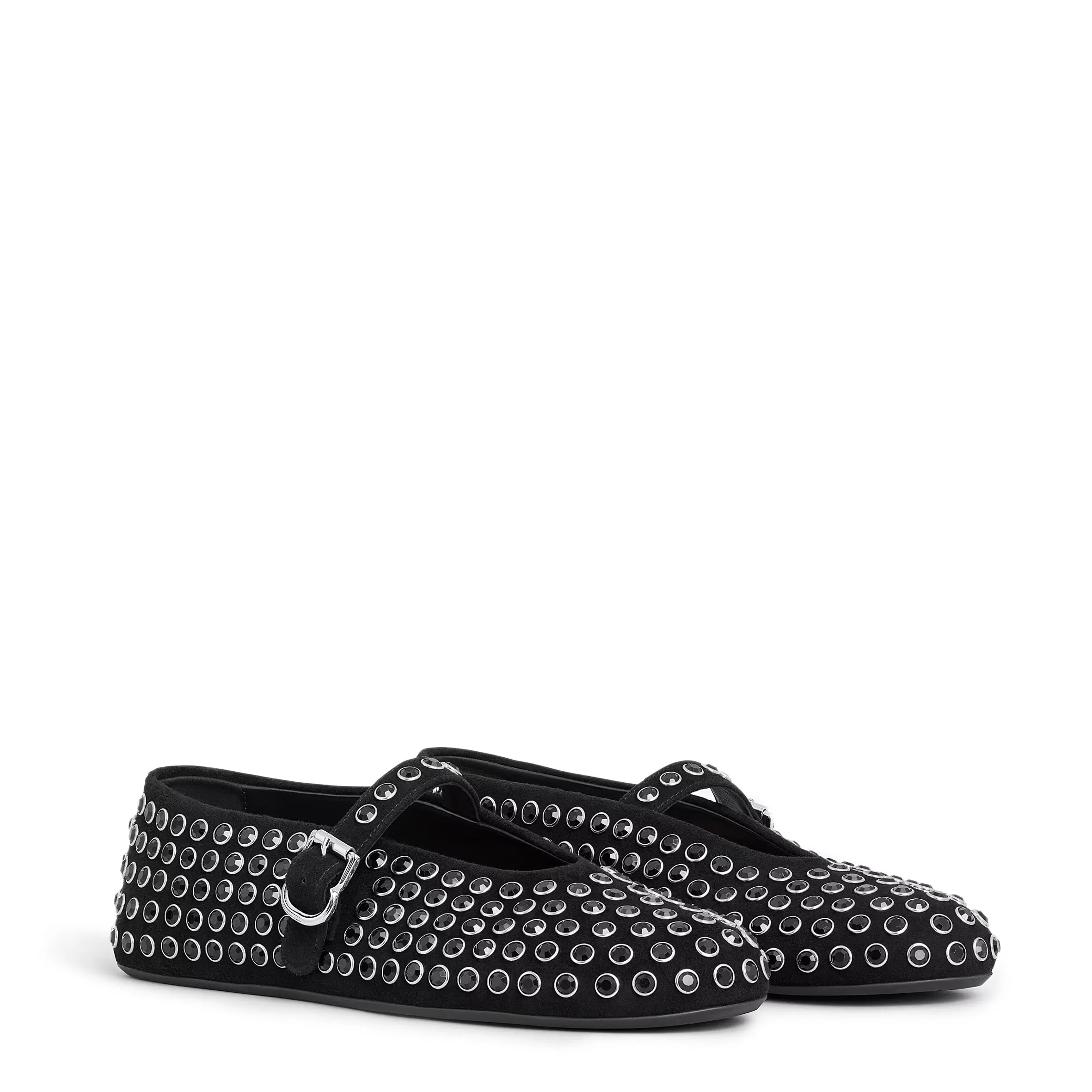 Strass Suede Ballet Flats, Black