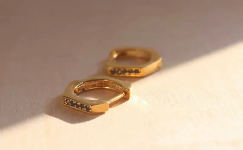 Studded Gold Hug Hoops