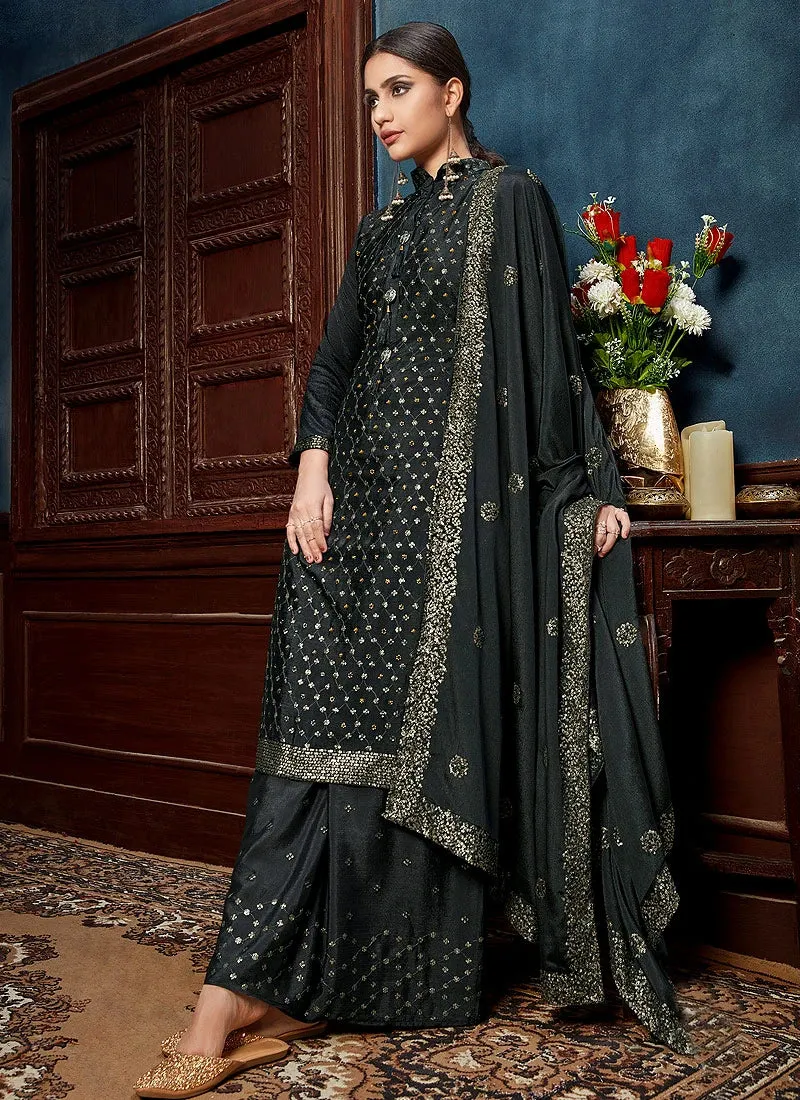 Stunning Grey Chinon Trendy Palazzo Salwar Suit