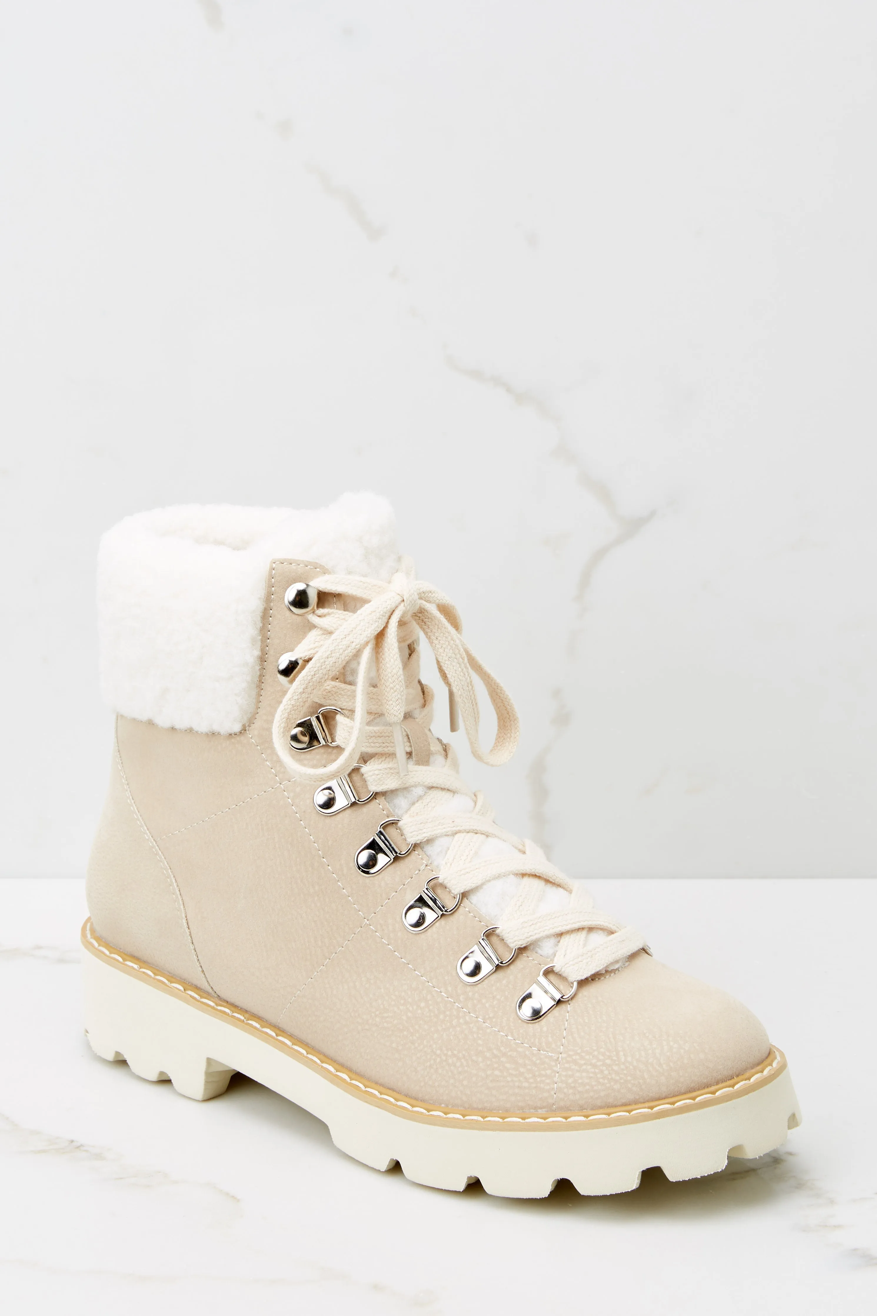 Through Everything Beige Lace-Up Boots