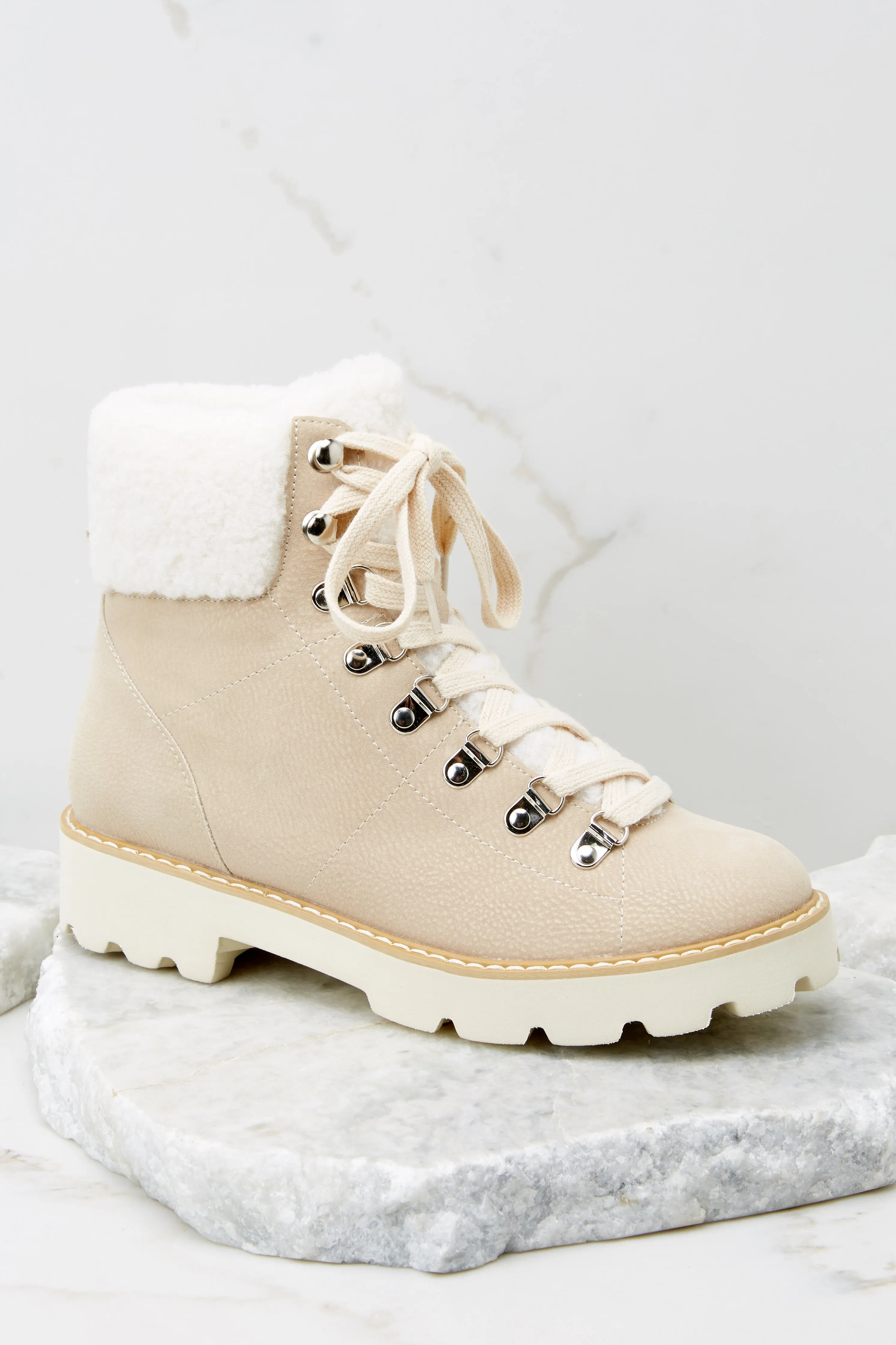 Through Everything Beige Lace-Up Boots