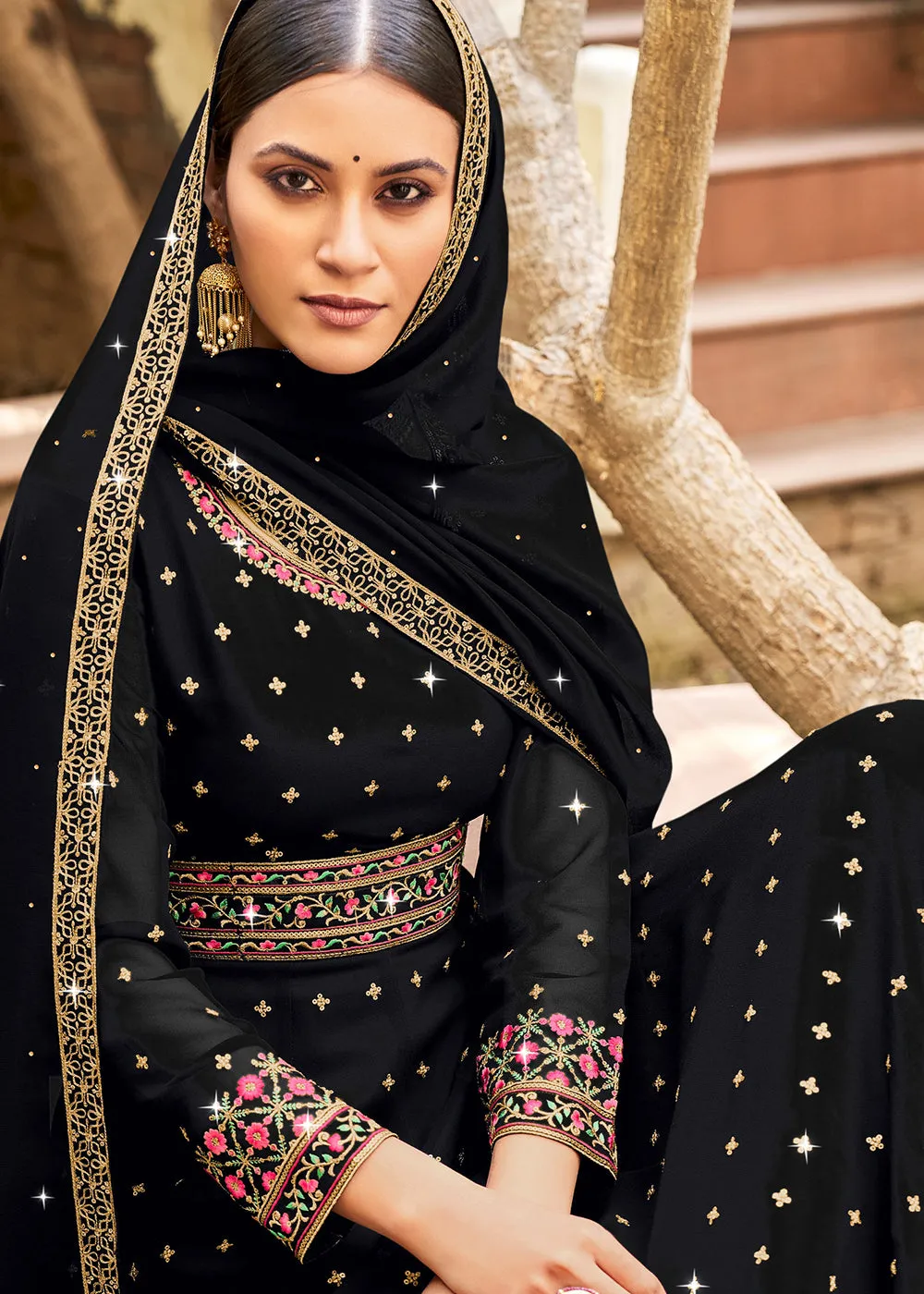 Trendy Black Georgette Fabric Wedding Wear Anarkali Suit