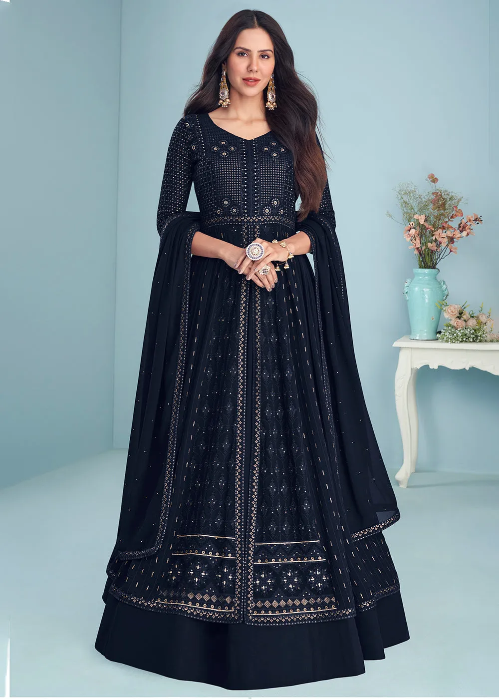 Trendy Navy Blue Wedding Wear Designer Anarkali Suit