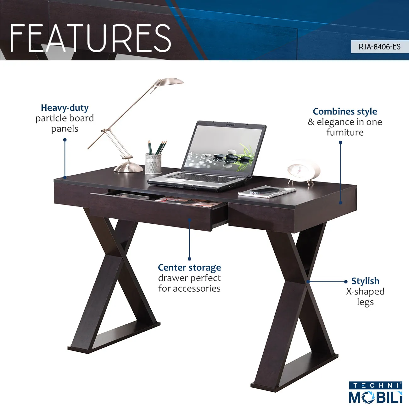 Trendy Writing Desk with Drawer, Espresso