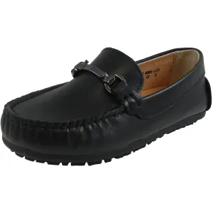 Umi Boy's Ira Leather Classic Slip On Oxford Hardware Detail Loafer Shoes Black