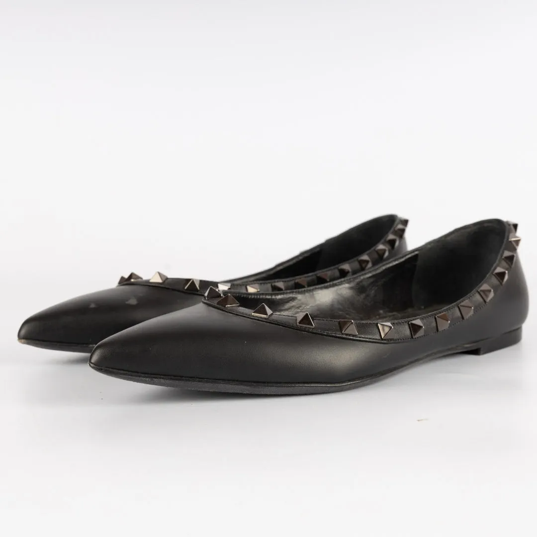 Valentino Black Leather Rockstud Flats