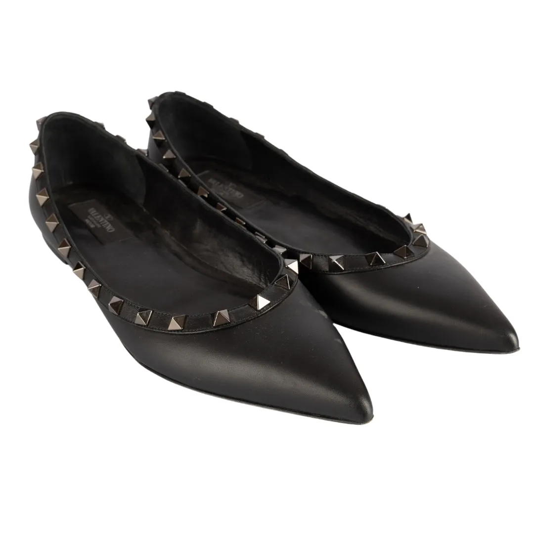 Valentino Black Leather Rockstud Flats