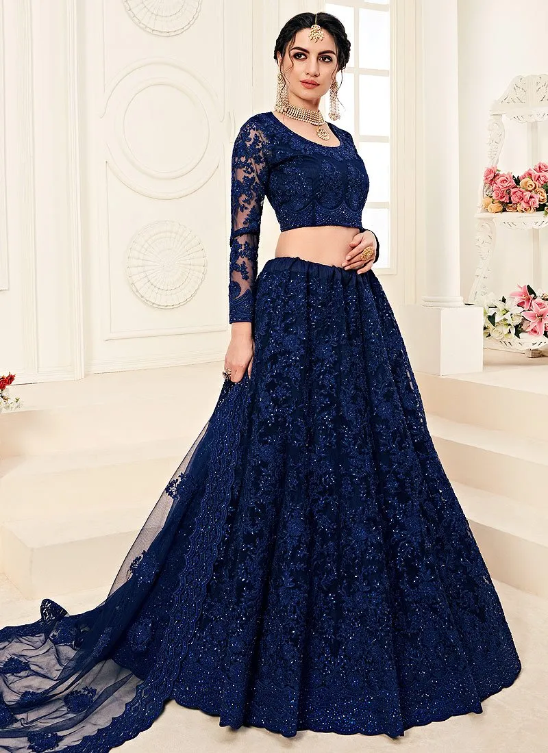 Voguish Blue A Line Trendy Wedding Lehenga Choli