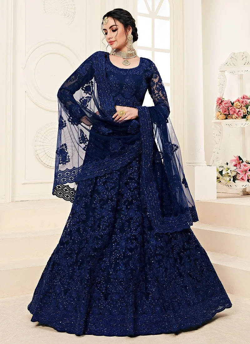 Voguish Blue A Line Trendy Wedding Lehenga Choli