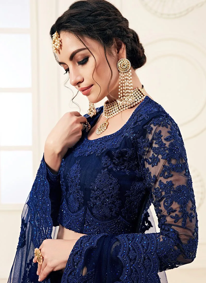 Voguish Blue A Line Trendy Wedding Lehenga Choli