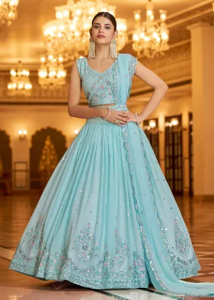 Wedding Reception Excellent Sky Blue Trendy Lehenga Choli