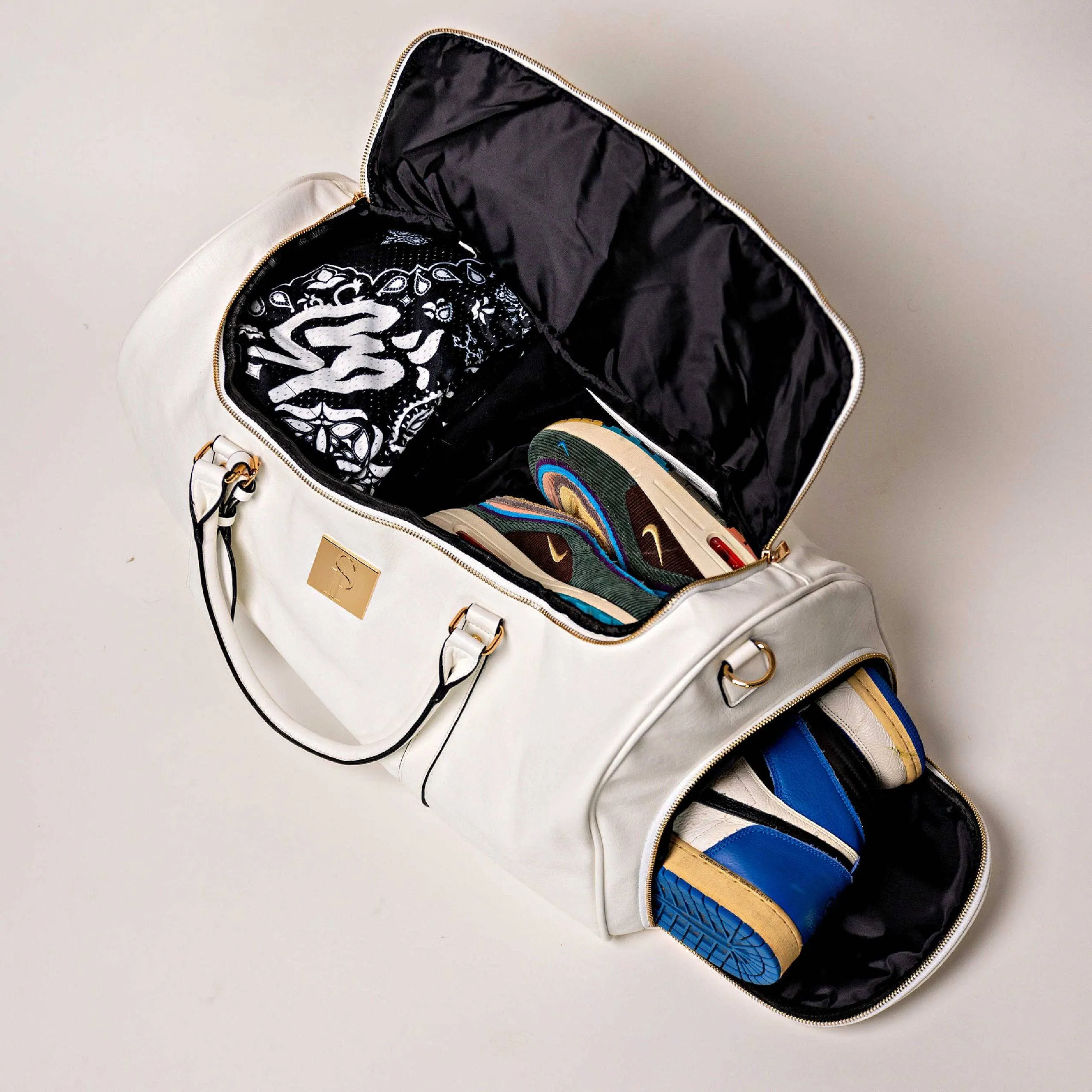 White Tumbled Leather Duffle Bag (New Weekender Design)