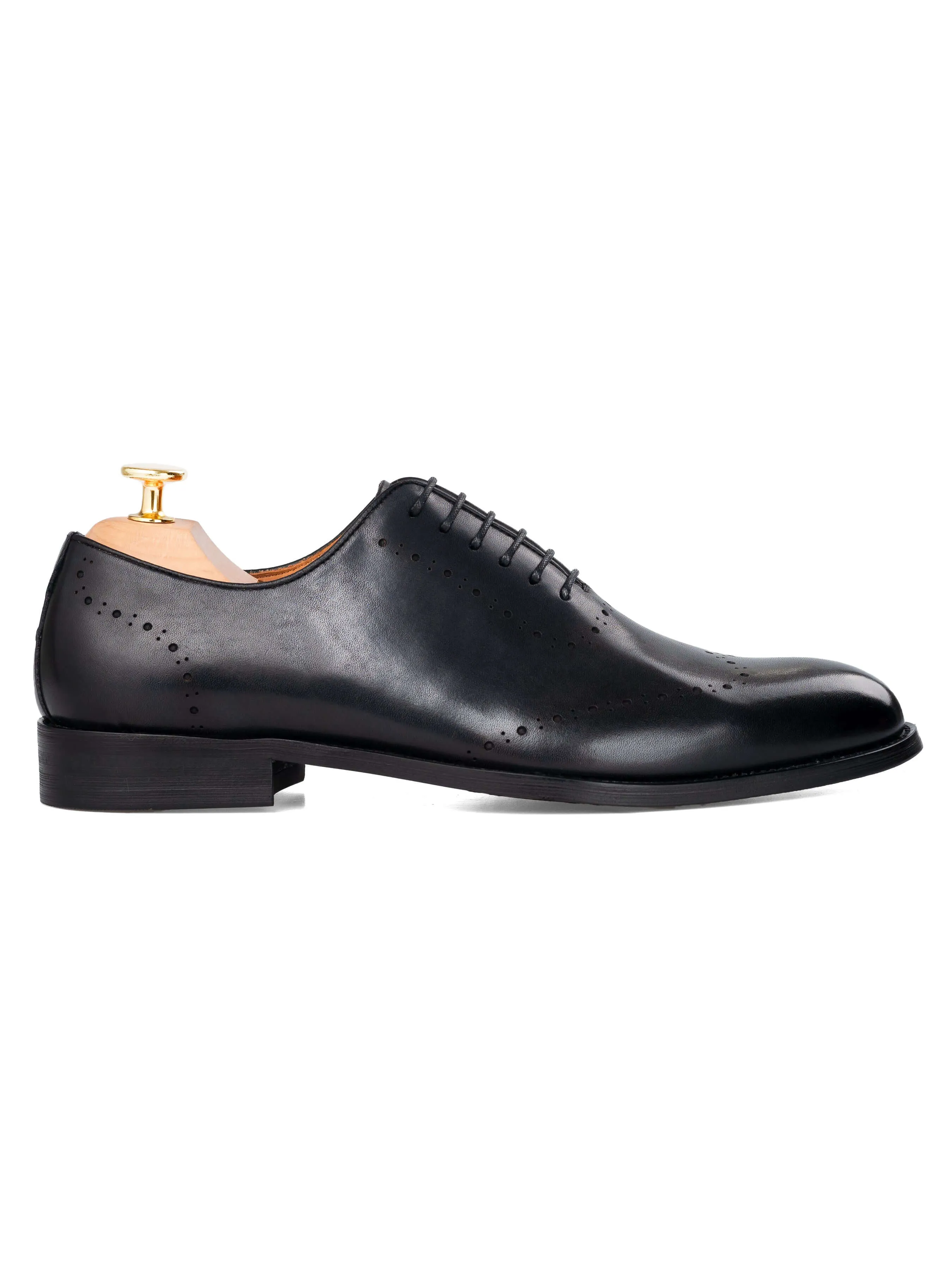 Wholecut Oxford Wingtip  - Black Grey Lace up (Hand Painted Patina)