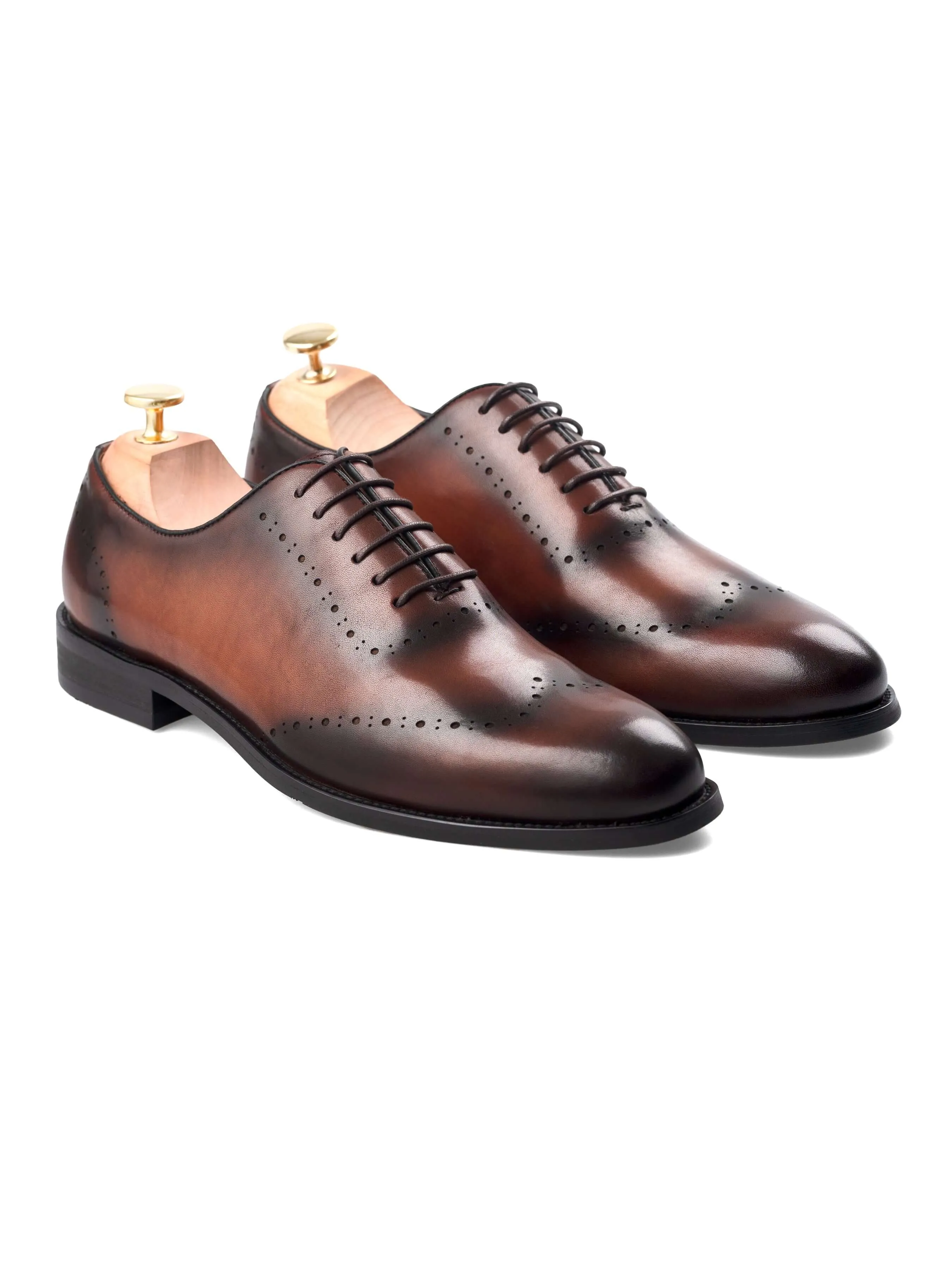 Wholecut Oxford Wingtip  - Duo-Tone Cognac Tan Lace up (Hand Painted Patina)