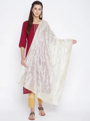 Women Cream Gotta Patti Silk Dupatta