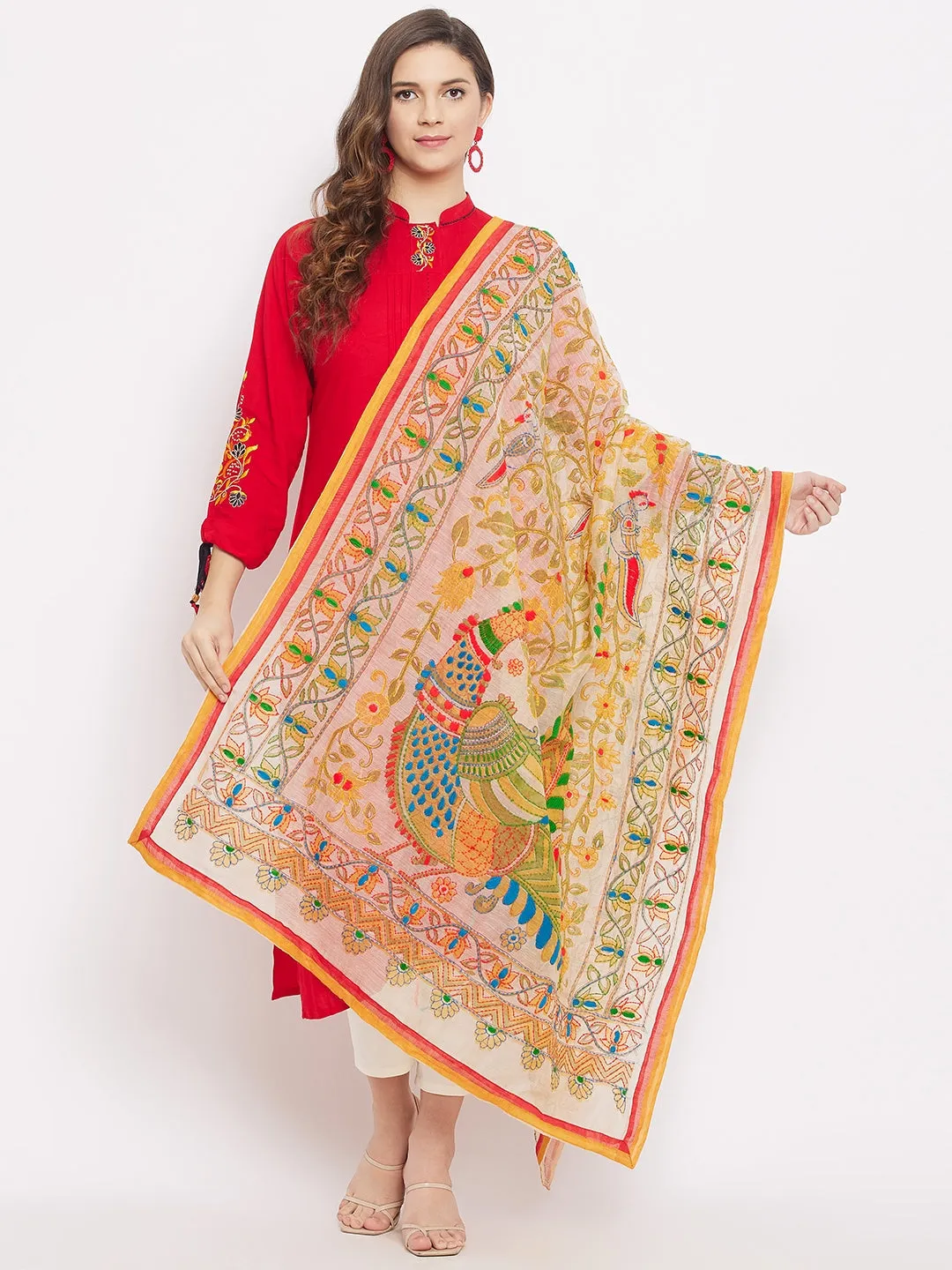 Women Multicoloured Kantha Work Dupatta 2