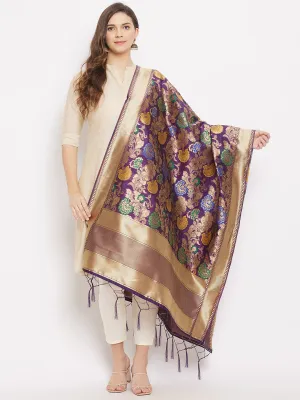 Women Purple Banarsi Silk Dupatta