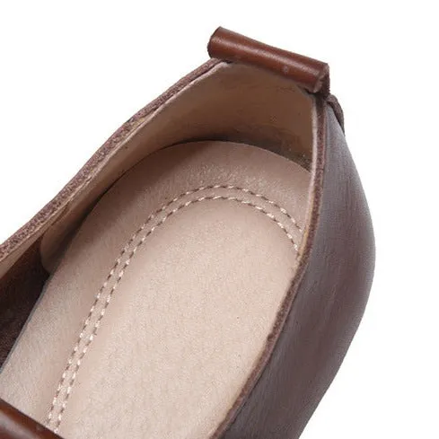 Women's Genuine Leather Flats Retro T Strap Mary Janes Shos