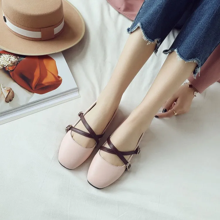 Women's's Solid Color Square Toe Cross Strap Ballet Flat Shoes