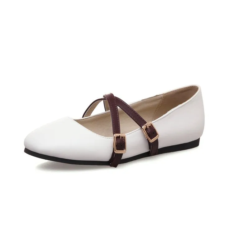 Women's's Solid Color Square Toe Cross Strap Ballet Flat Shoes