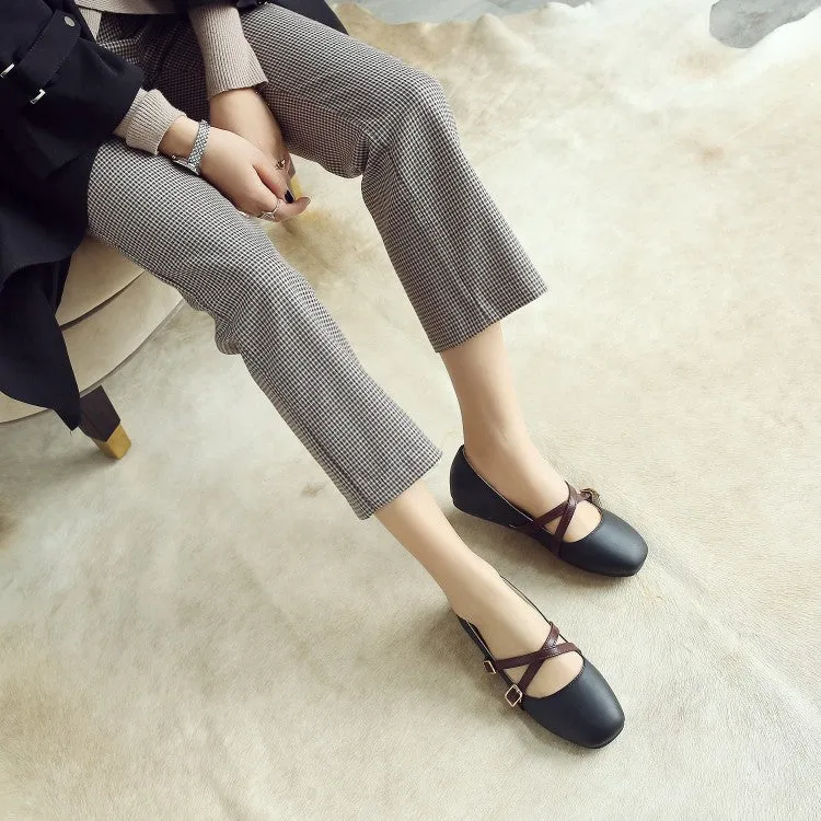 Women's's Solid Color Square Toe Cross Strap Ballet Flat Shoes