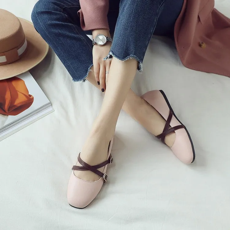 Women's's Solid Color Square Toe Cross Strap Ballet Flat Shoes