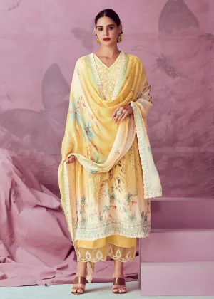 Yellow Muslin Cotton Printed Trendy Salwar Kurta Set