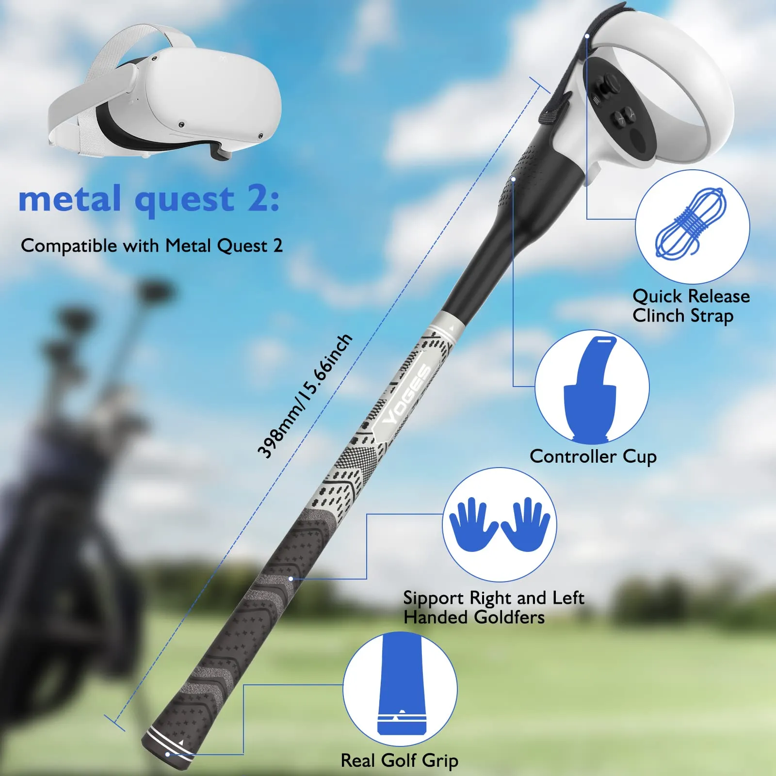 YOGES VR Q4 Golf Handle for Meta Quest 2 for Golf  , Walkabout Mini Golf, Golf 5 E Club