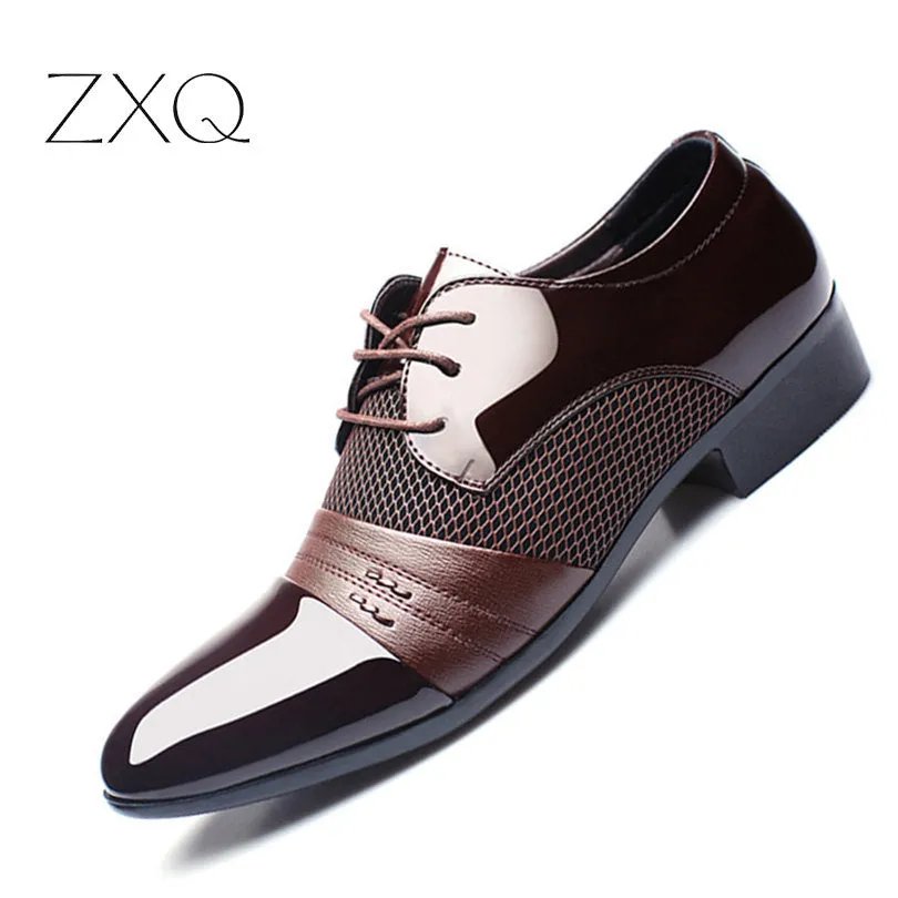 ZXQ Black Brown Men Dress Shoes, Men Business Flat Shoes